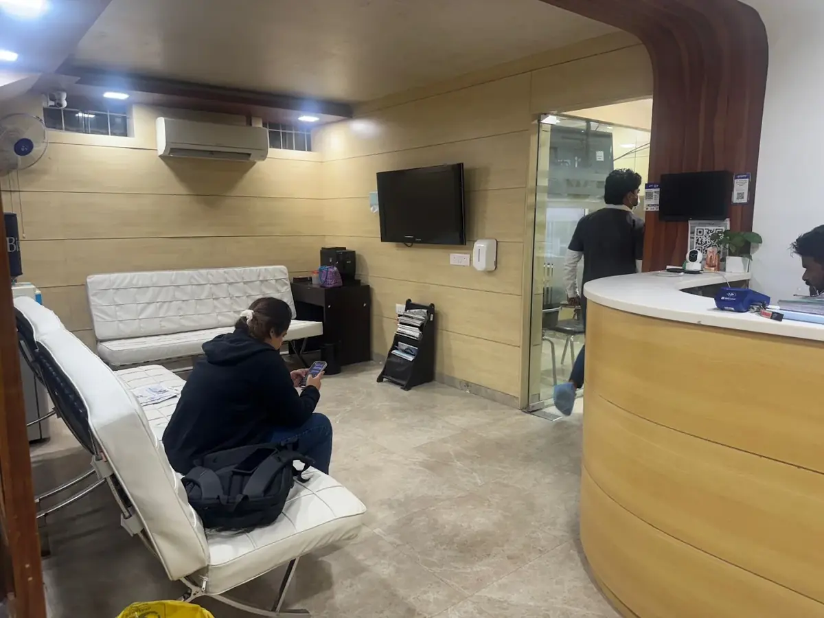 The reception desk and waiting area at Dr. Gupta's Shri Ram Dental Care